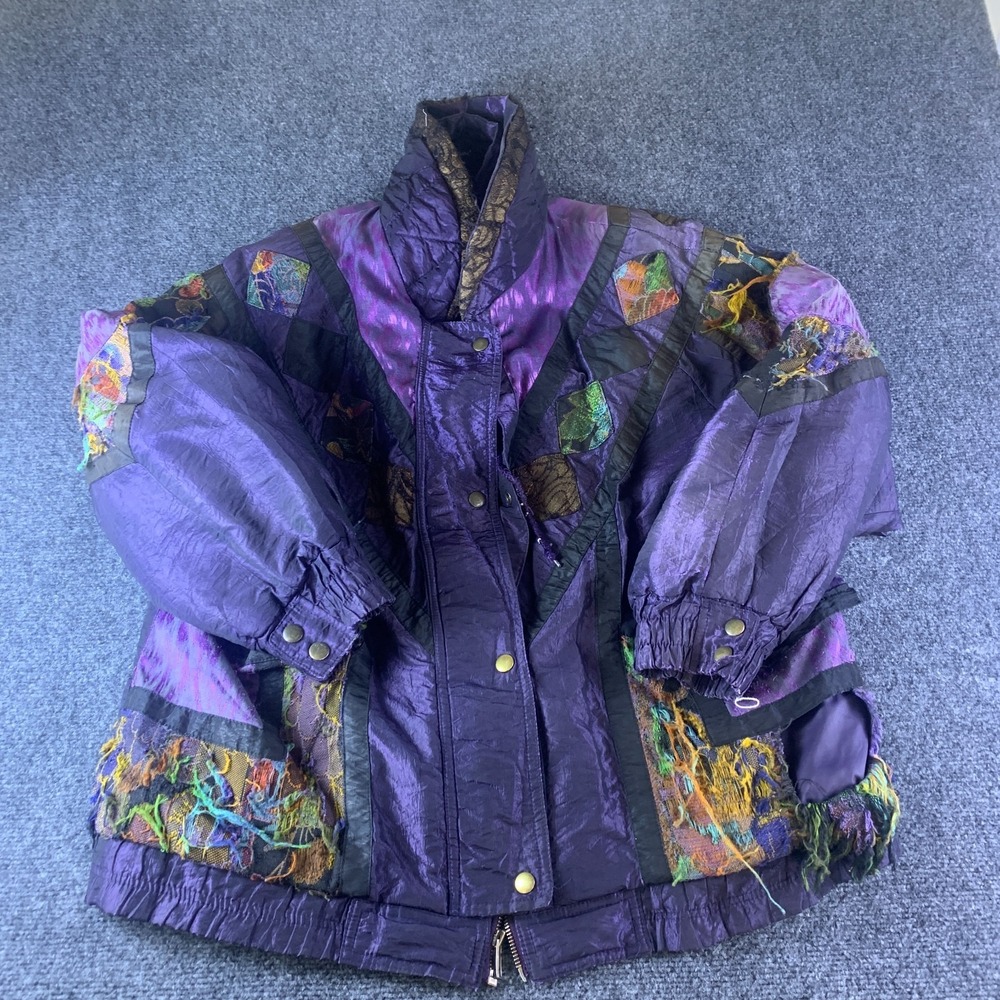 Vintage Mulberry Street Jacket Women's Medium Purple Patchwork Full Zip READ